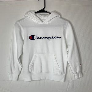 (CHAMPION) white with navy blue logo